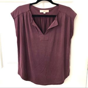 Ann Taylor Loft Plum Split Neck Top